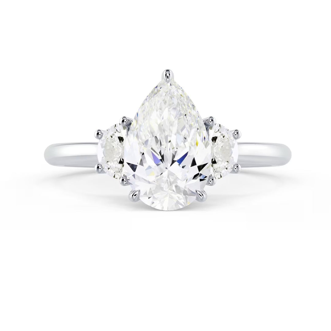 pear lab grown diamond three stone solitaire engagement ring