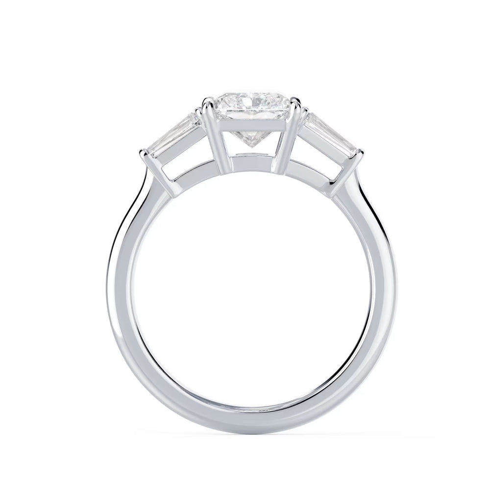 radiant cut three stone engagement ring with side stones E VS2