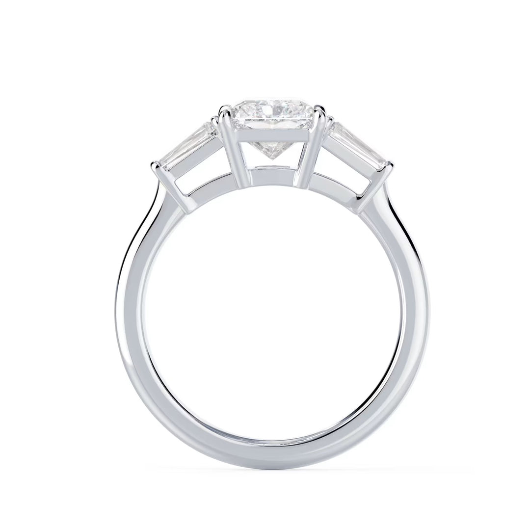 radiant cut three stone engagement ring with side stones E VS2