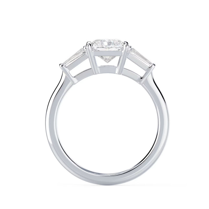 radiant cut three stone engagement ring with side stones E VS2