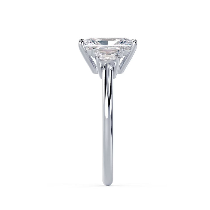 radiant cut three stone engagement ring with side stones E VS2