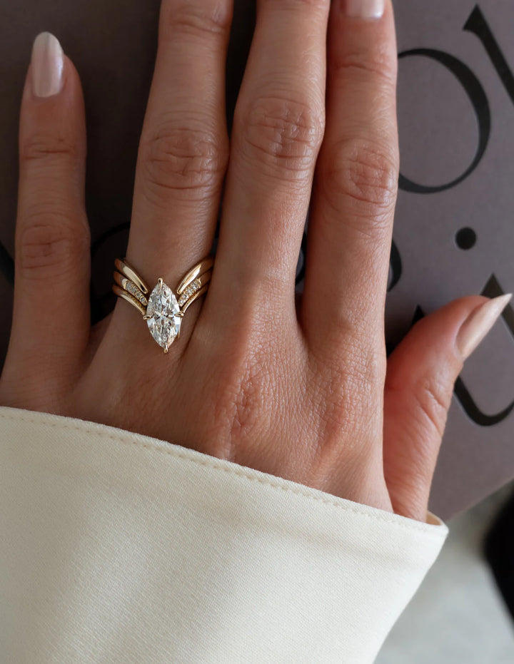 1.50CT-2.50CT Marquise E/VS CVD Diamond Unique Rings Engagement With Matching Diamond Band