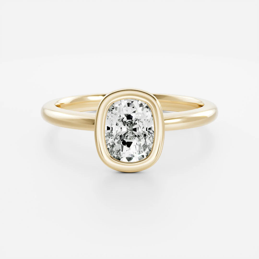 1.5 carat cushion bezel engagement ring lab grown diamond IGI certified E/VS1 solitaire