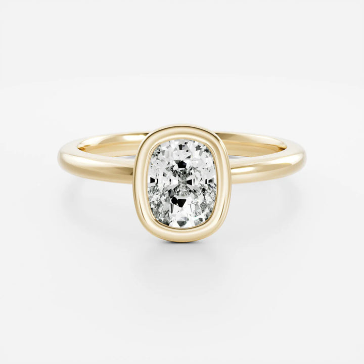 1.5 carat cushion bezel engagement ring lab grown diamond IGI certified E/VS1 solitaire