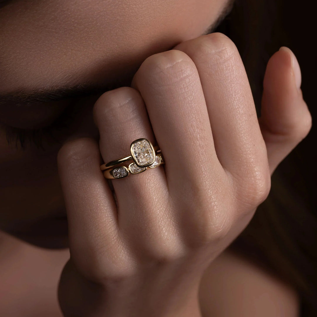 luxury cushion lab grown diamond engagement ring bezel solitaire IGI USA