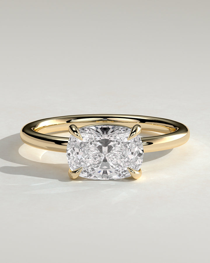 1.5ct East West Cushion Bead Set Pave Wave Band Engagement Ring