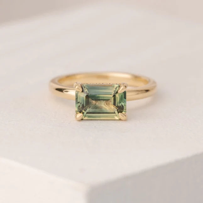 1.5ct East West Green Emerald Lab Grown Diamond Bridal Ring