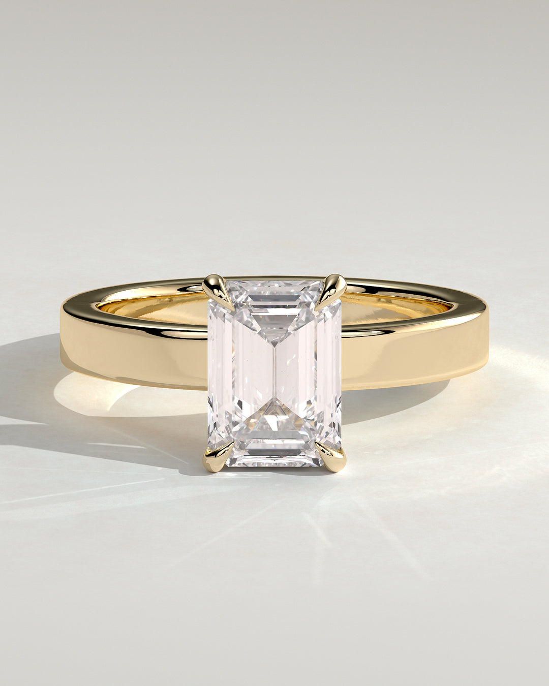 1.5ct Emerald Cut Hidden Halo Solitaire Flat Cigar Engagement Ring