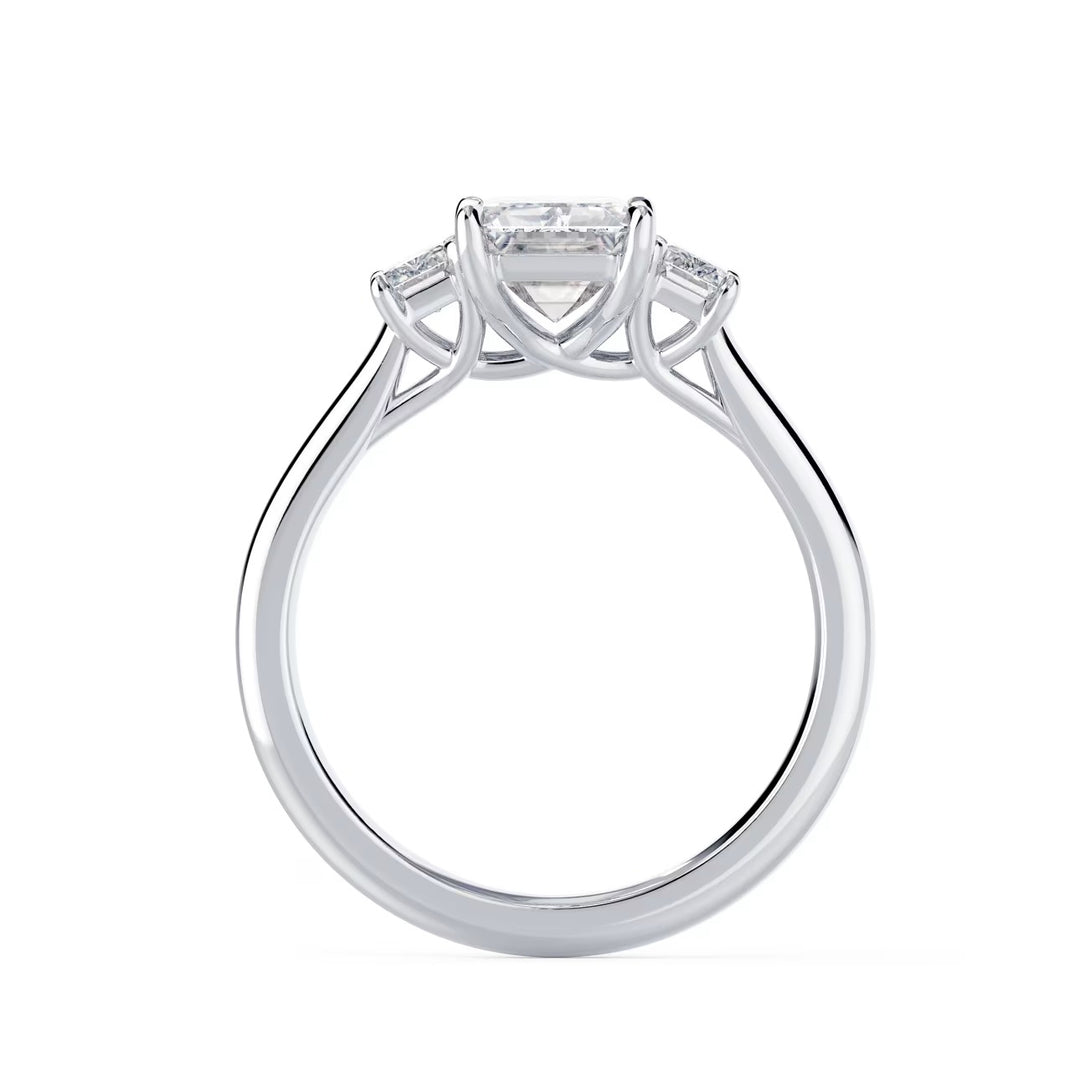 luxury emerald cut lab grown diamond three stone engagement ring