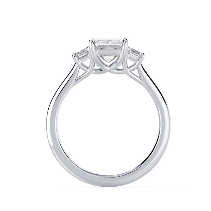 luxury emerald cut lab grown diamond three stone engagement ring