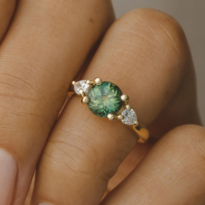1.5ct Green Round Trilogy Lab Diamond Engagement Ring