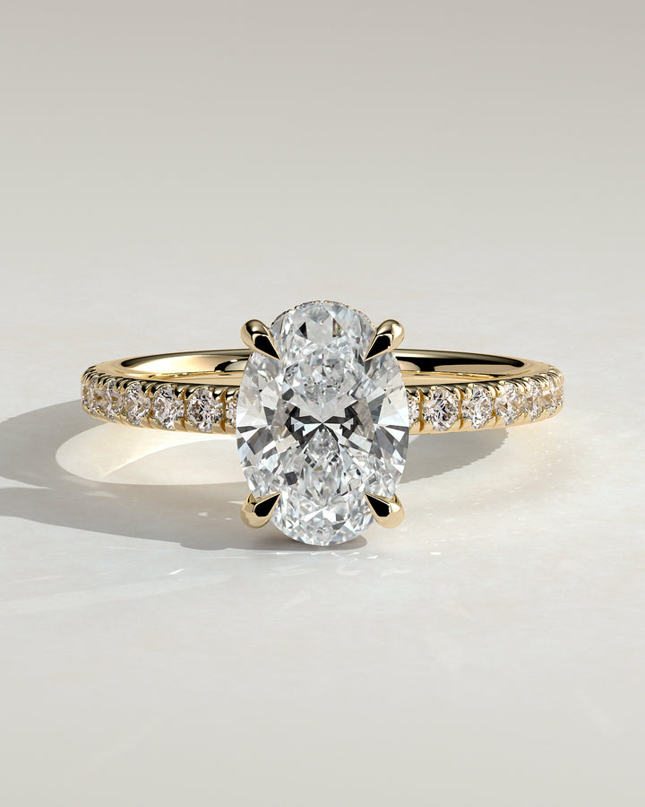 1.5ct Oval Hidden Halo Lab Grown Diamond Pave Engagement Ring
