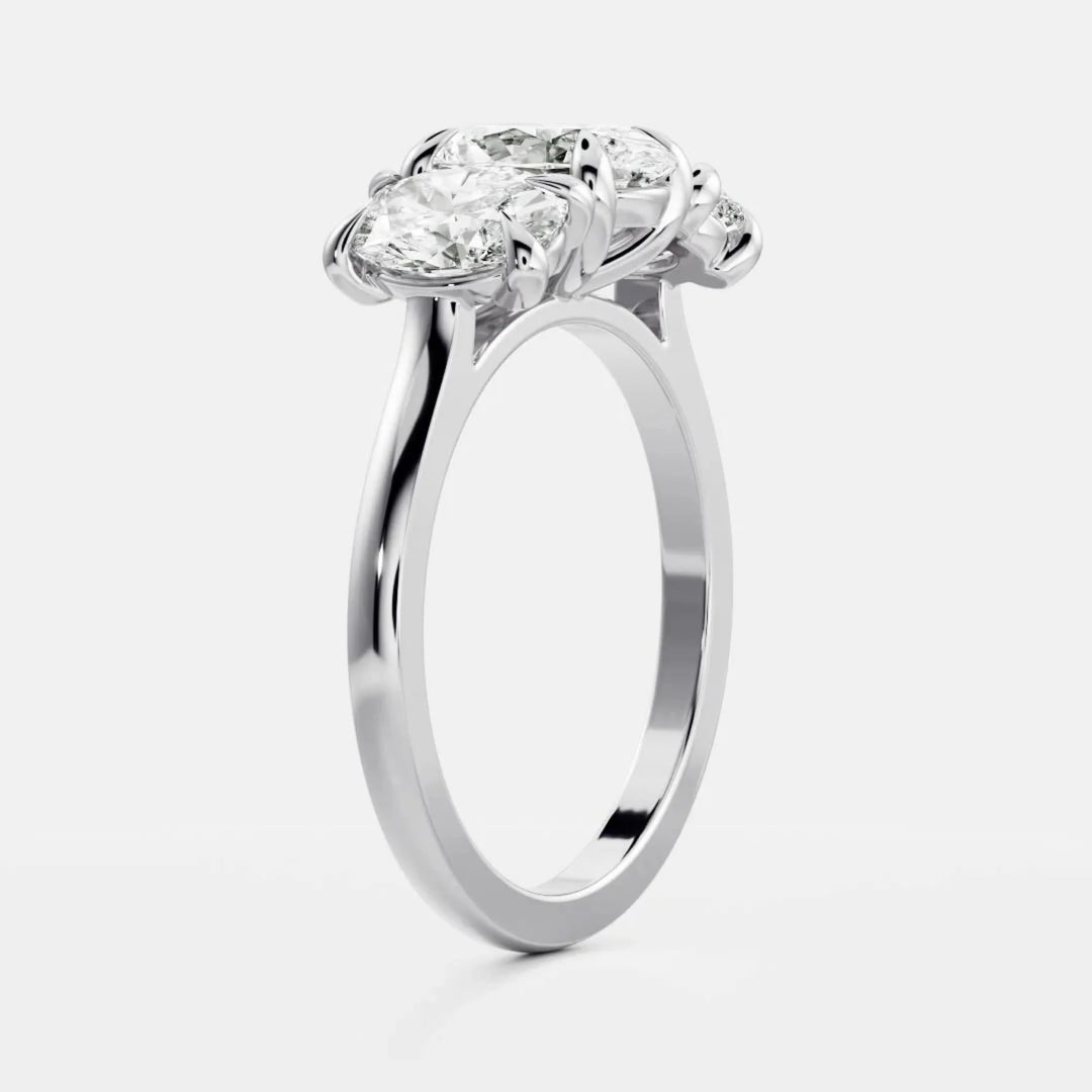 modern oval three stone engagement ring lab grown diamond IGI USA