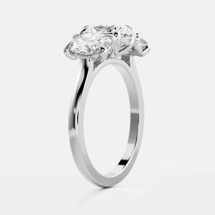 modern oval three stone engagement ring lab grown diamond IGI USA