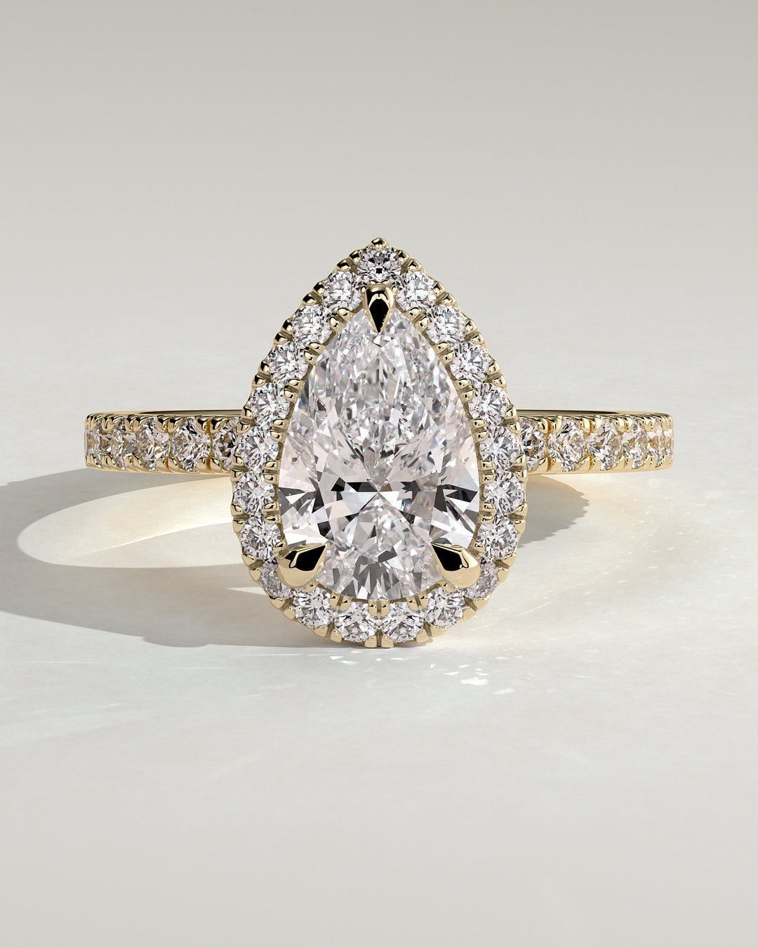 1.5ct Pear Cut Halo F/VS2 Pave Band Engagement Ring