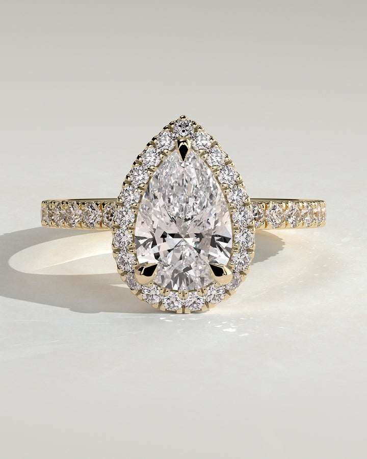 1.5ct Pear Cut Halo F/VS2 Pave Band Engagement Ring