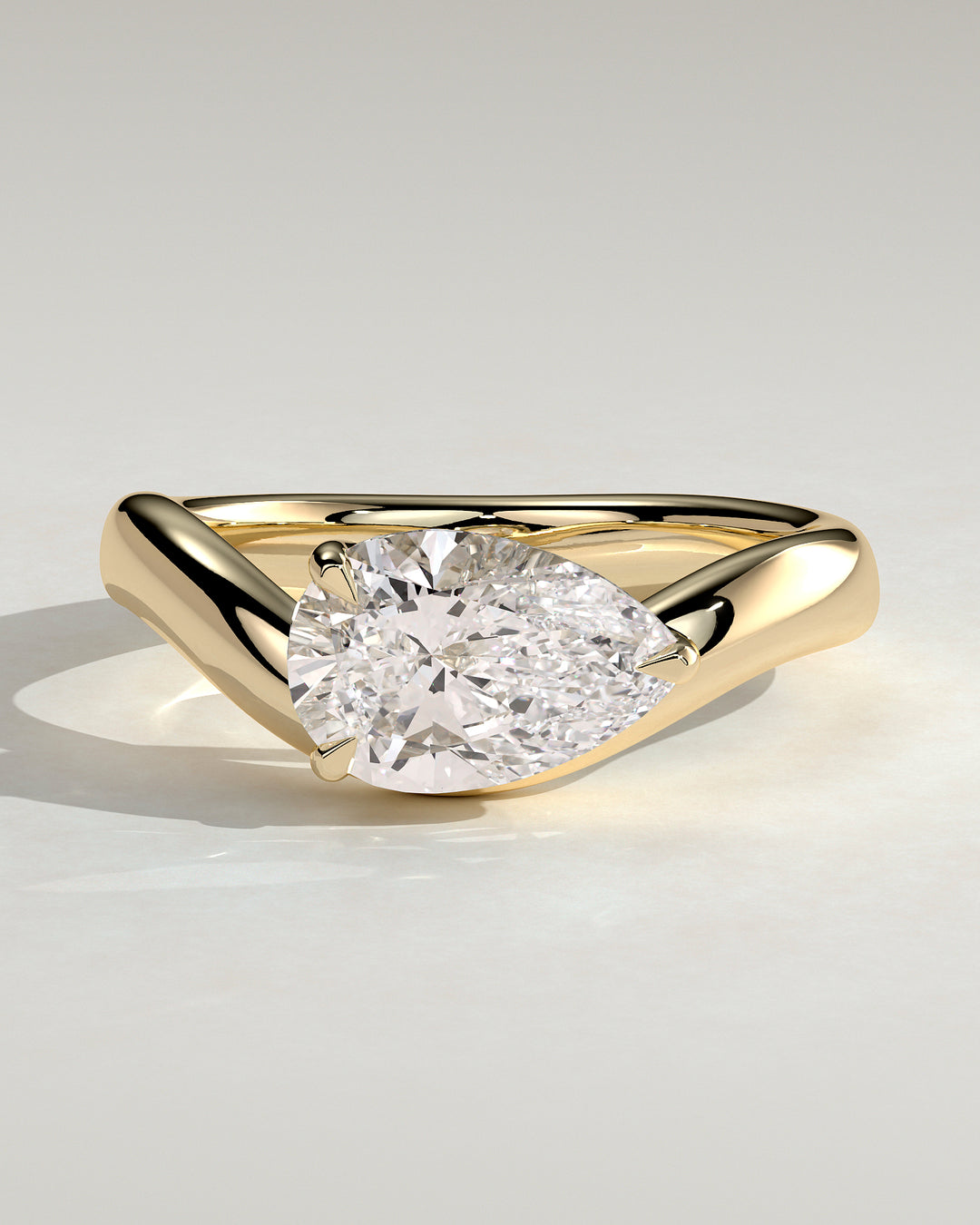 1.5ct Pear East West Curved Band Solitaire Engagement Ring