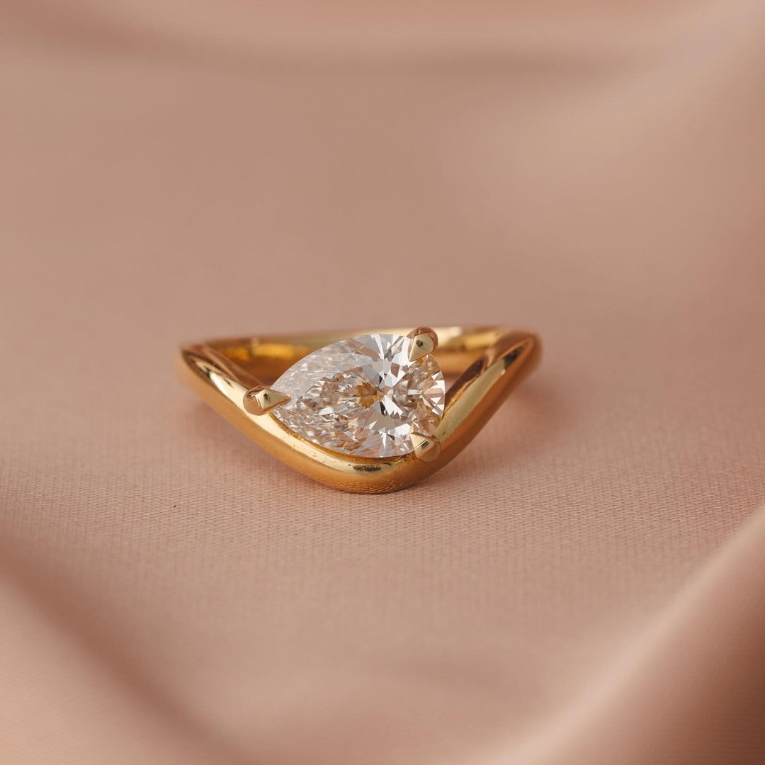 Pear Curved Lab Grown Diamond Engagement Ring