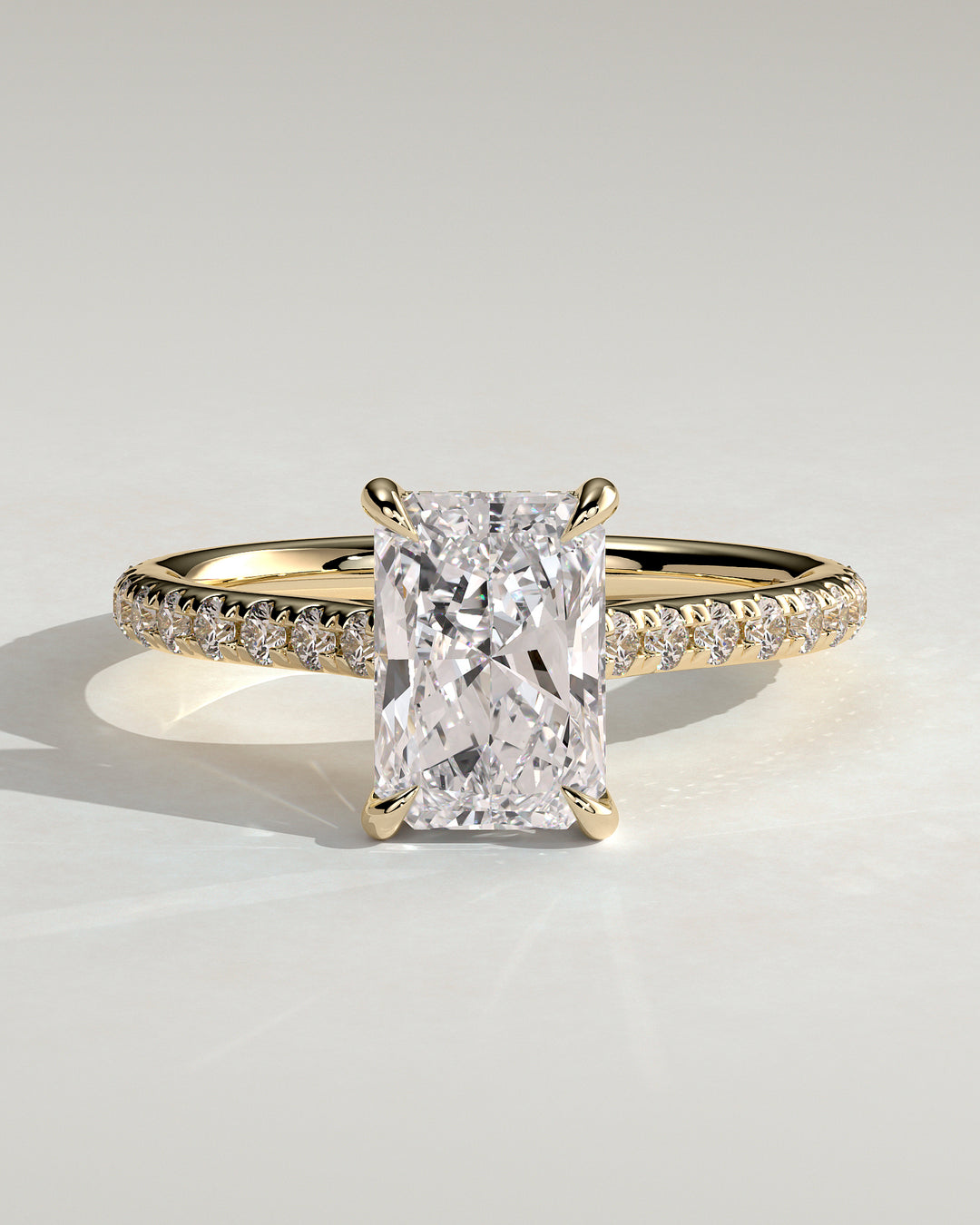1.5ct Radiant Hidden Halo Lab Grown Diamond Pave Engagement Ring