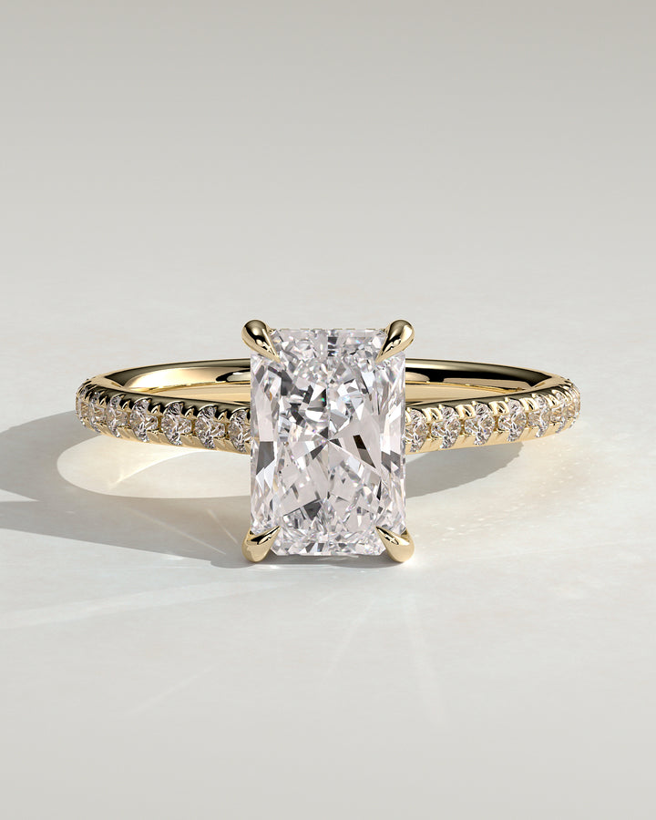 1.5ct Radiant Hidden Halo Lab Grown Diamond Pave Engagement Ring