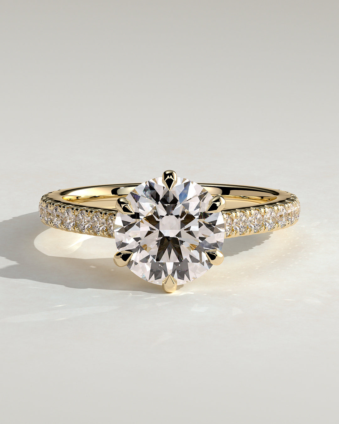 round lab grown diamond engagement ring pave