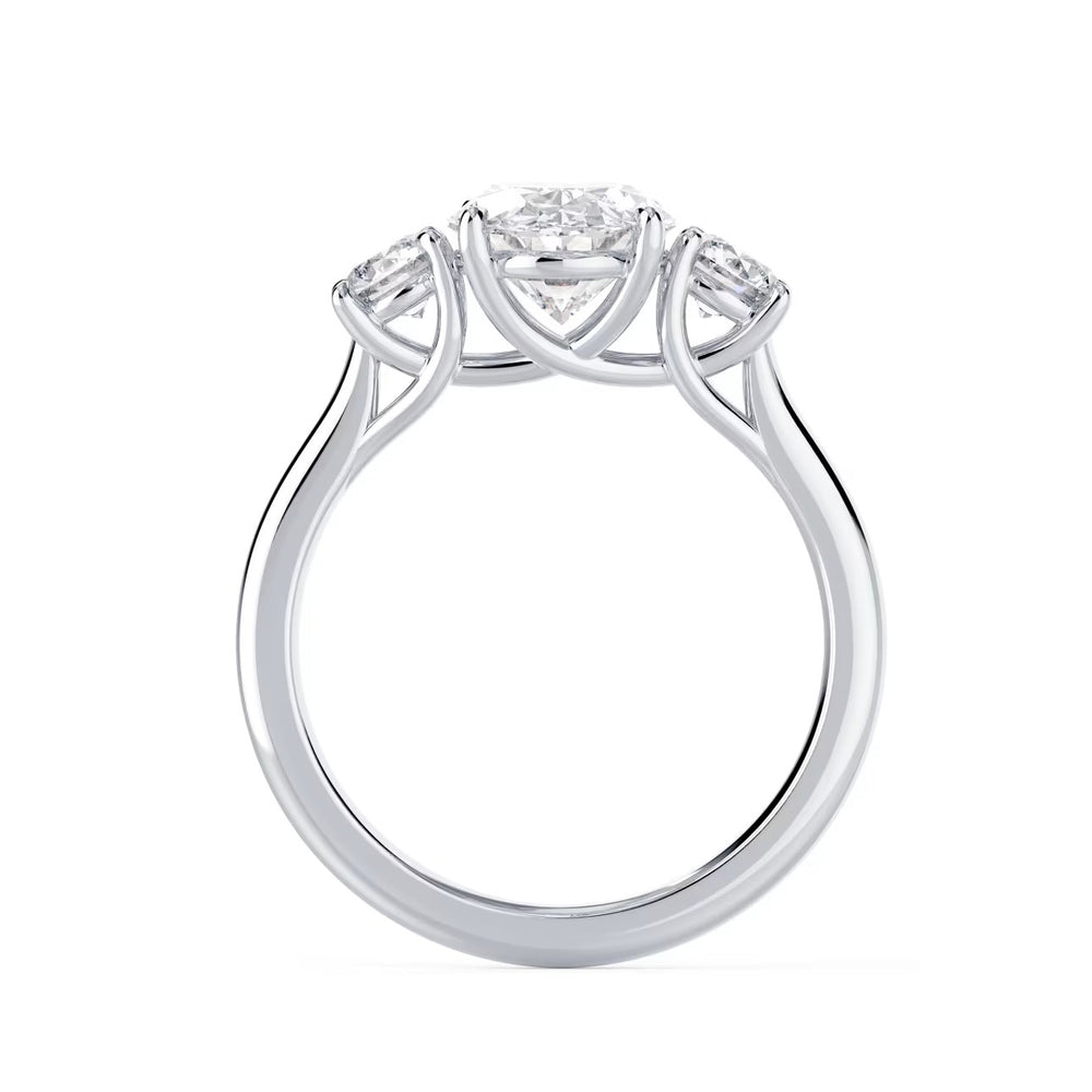 1.5ct oval E VS1 lab grown diamond three stone engagement ring USA