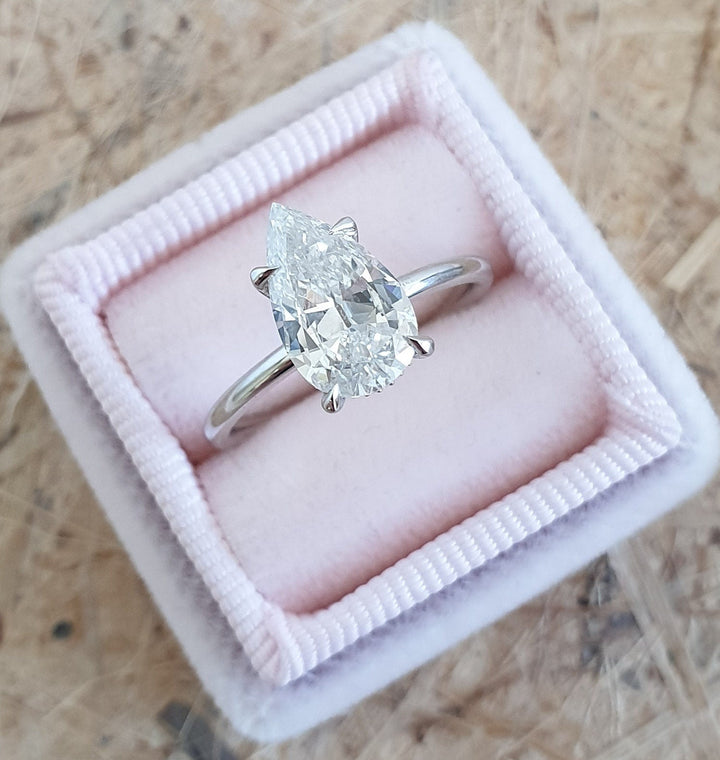 1.7ct Pear F-VS1 Lab Grown Diamond Hidden Halo Engagement Ring
