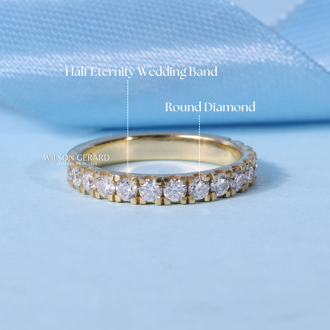 Round E/VS1 Lab Grown Diamond Half Eternity Pave Wedding Bands His And Hers