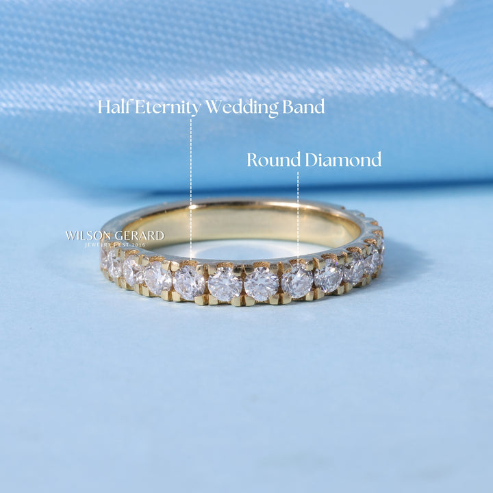 Round E/VS1 Lab Grown Diamond Half Eternity Pave Wedding Bands His And Hers
