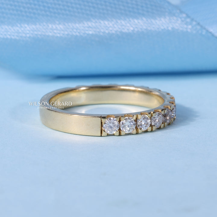 Round E/VS1 Lab Grown Diamond Half Eternity Pave Wedding Bands His And Hers