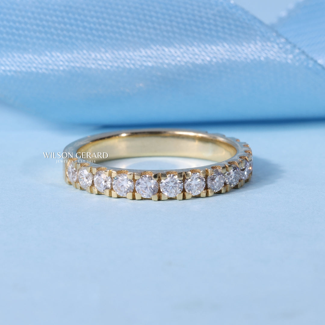 Round E/VS1 Lab Grown Diamond Half Eternity Pave Wedding Bands His And Hers