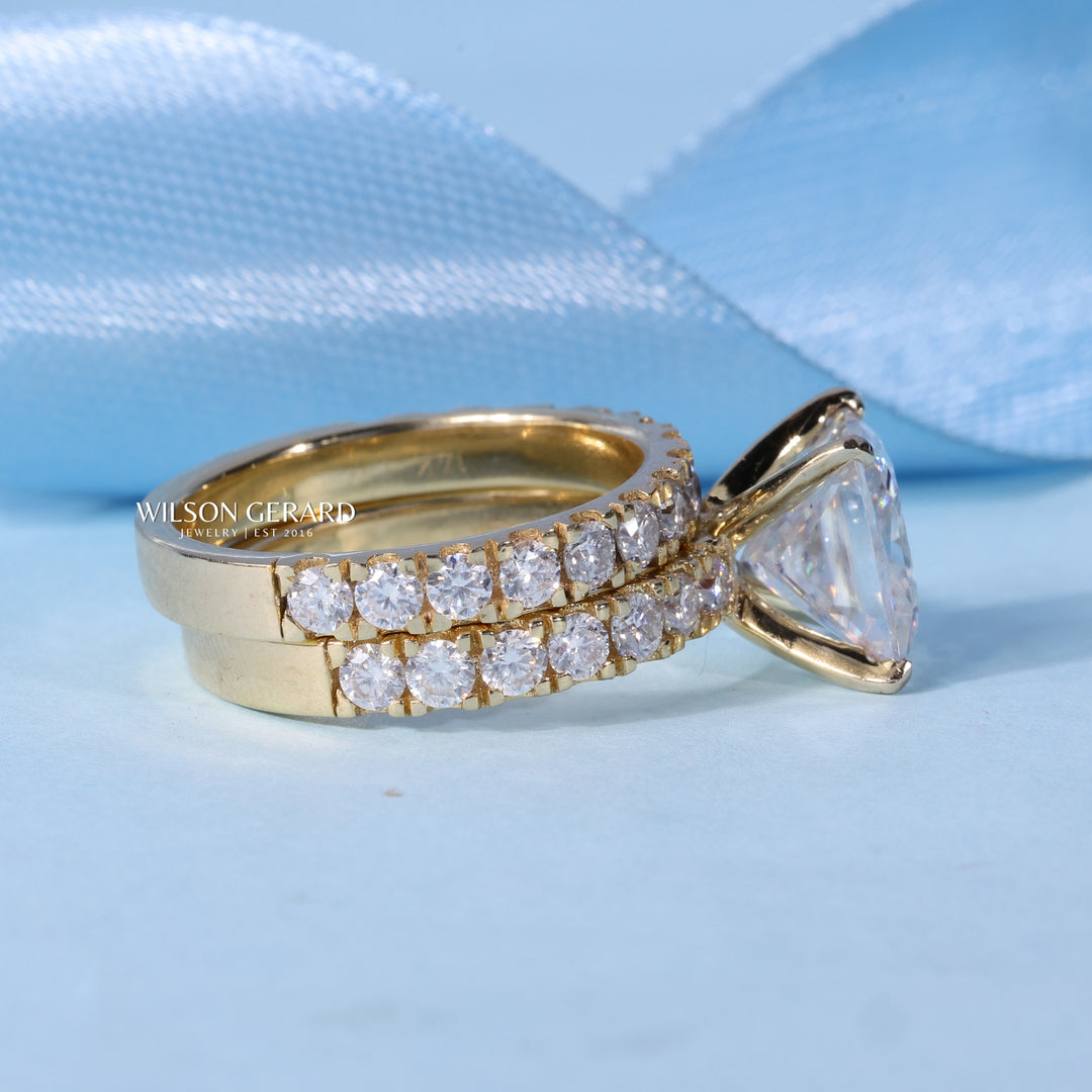 2.0CT Princess E/VS1 Lab Grown Diamond Pave Engagement Ring With Wedding Band