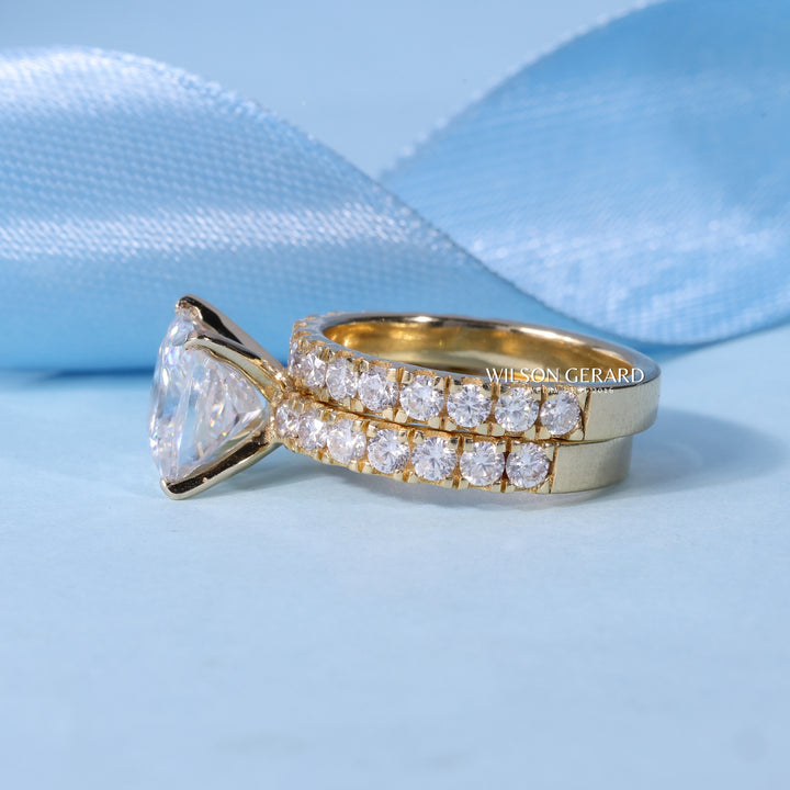 2.0CT Princess E/VS1 Lab Grown Diamond Pave Engagement Ring With Wedding Band