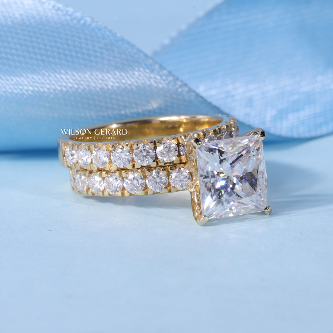 2.0CT Princess E/VS1 Lab Grown Diamond Pave Engagement Ring With Wedding Band