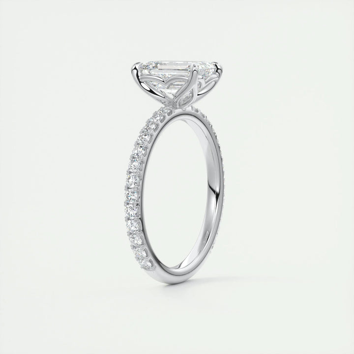 1.75ct Emerald F- VS1 Diamond Pave Engagement Ring