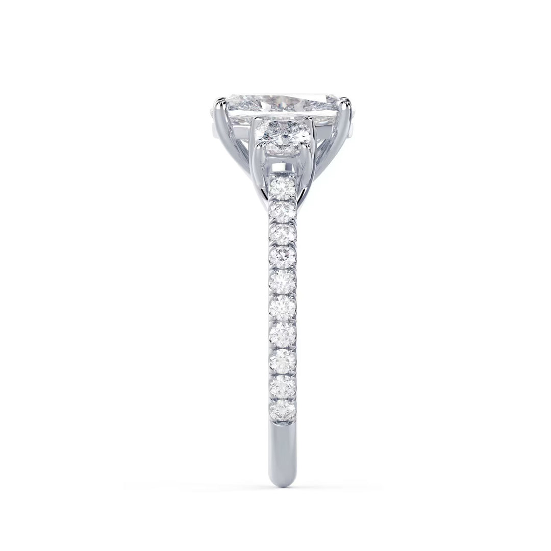 1.50CT Elongated Cushion E/VS1 Lab Grown Diamond Three Stone Pave Engagement Ring
