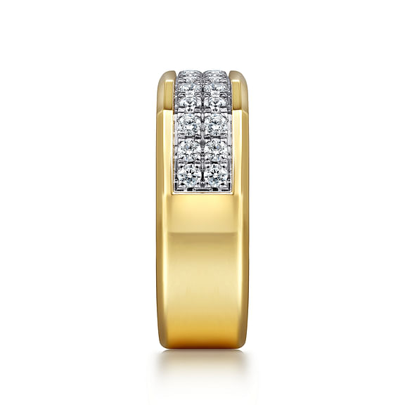 14K Yellow Gold Round Lab Grown Diamond Channel Pave Men's Wedding Ring