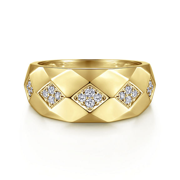 14K Yellow Gold Round Lab Grown Diamond High Polished Finish Men's Ring