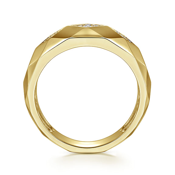 14K Yellow Gold Round Lab Grown Diamond High Polished Finish Men's Ring