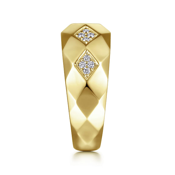 14K Yellow Gold Round Lab Grown Diamond High Polished Finish Men's Ring