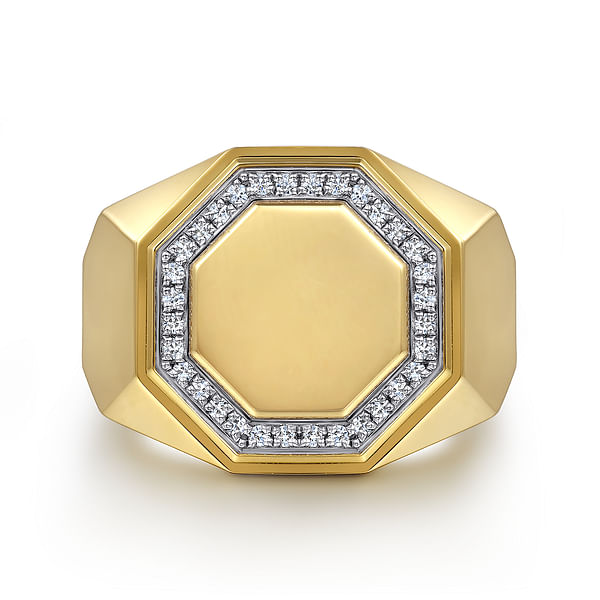 14K Yellow Gold Round Hexagon Lab Grown Diamond Men's Ring