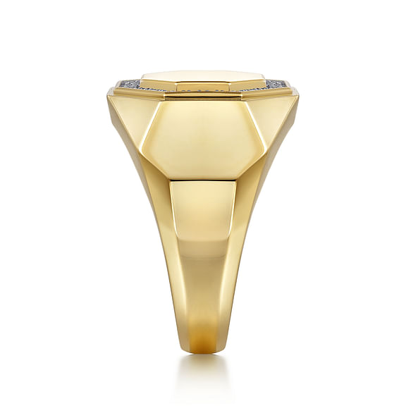 14K Yellow Gold Round Hexagon Lab Grown Diamond Men's Ring