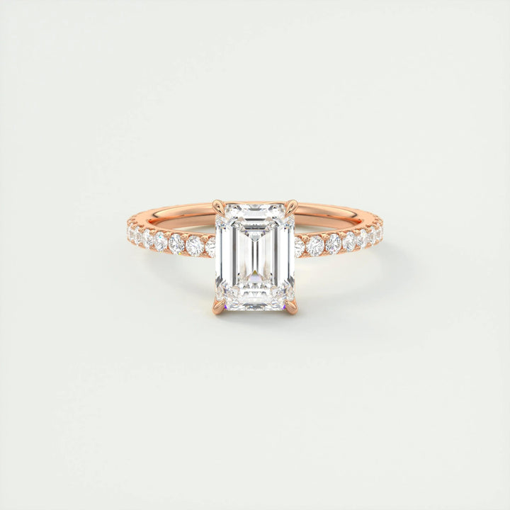 1.75ct Emerald F- VS1 Diamond Pave Engagement Ring