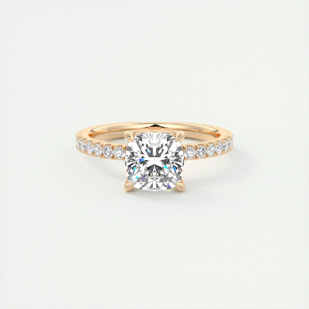 2ct Cushion F- VS1 Diamond Pave Engagement Ring