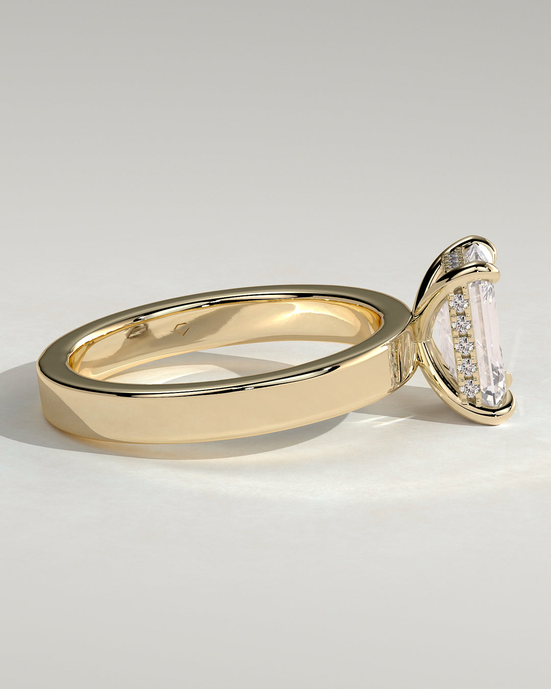 1.5ct Emerald Cut Hidden Halo Solitaire Flat Cigar Engagement Ring