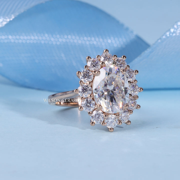 2.0CT Oval E/VS1 Lab Grown Diamond Halo Cathedral Engagement Ring
