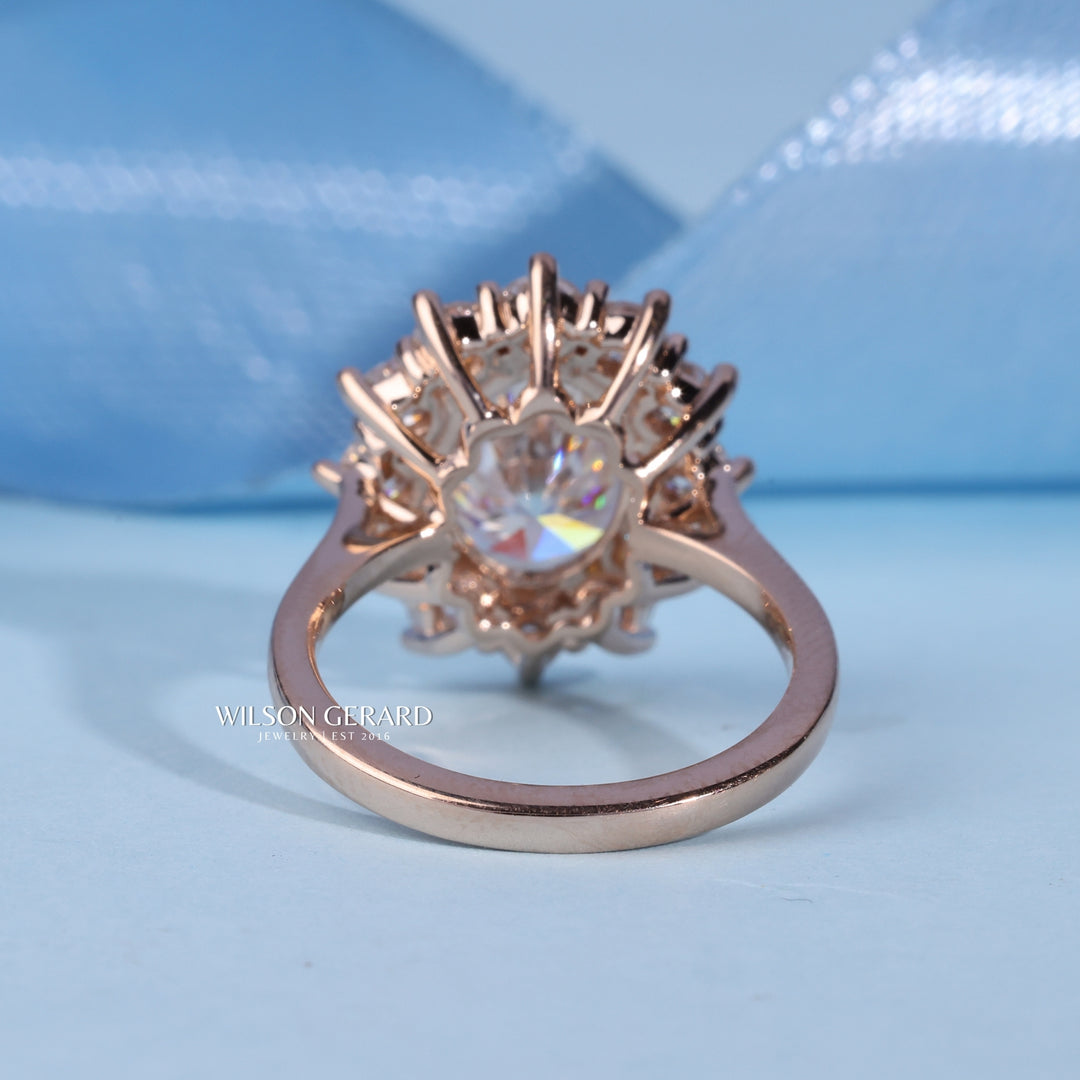 2.0CT Oval E/VS1 Lab Grown Diamond Halo Cathedral Engagement Ring