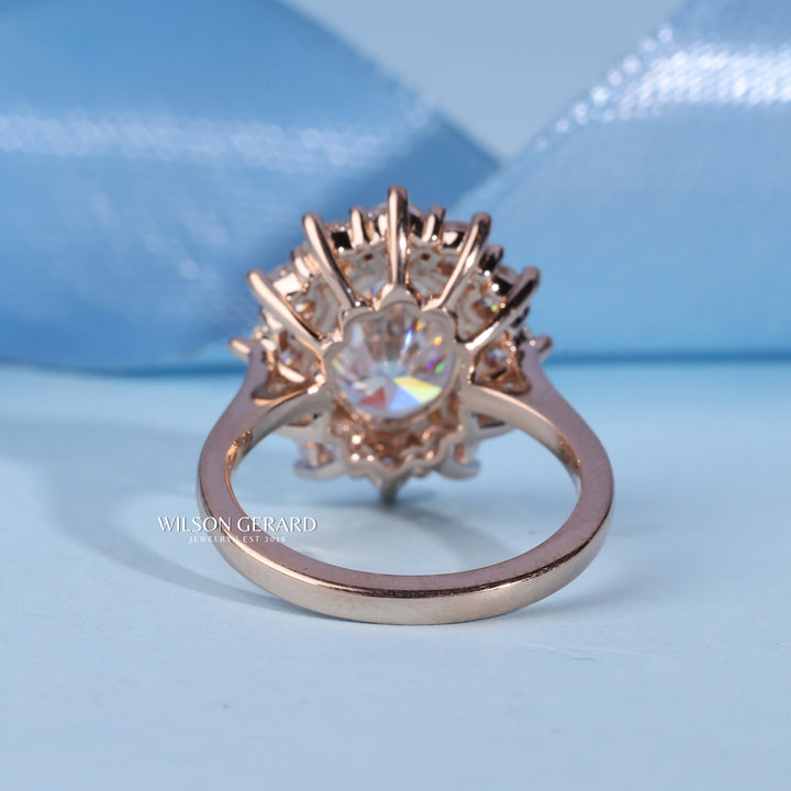 2.0CT Oval E/VS1 Lab Grown Diamond Halo Cathedral Engagement Ring