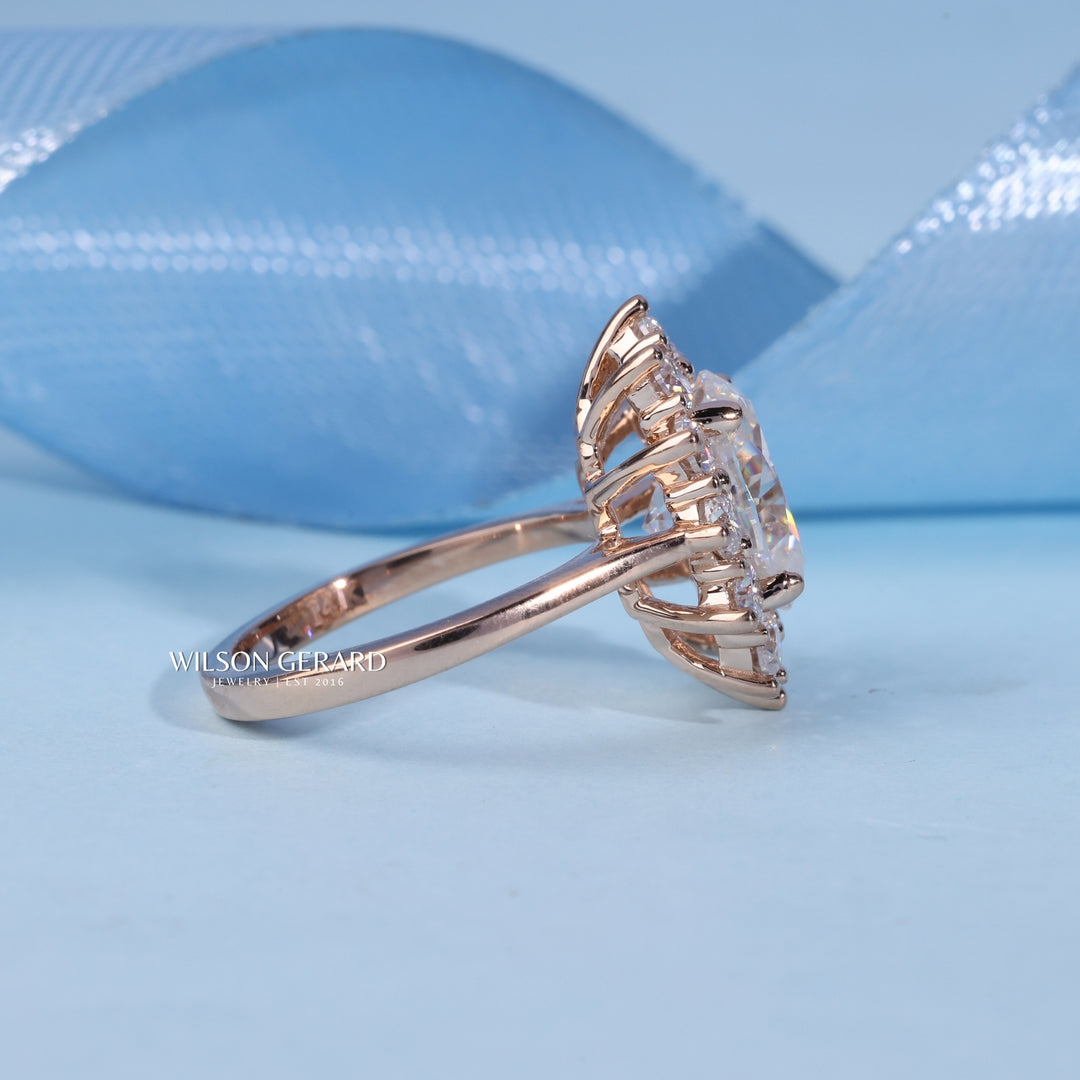 2.0CT Oval E/VS1 Lab Grown Diamond Halo Cathedral Engagement Ring