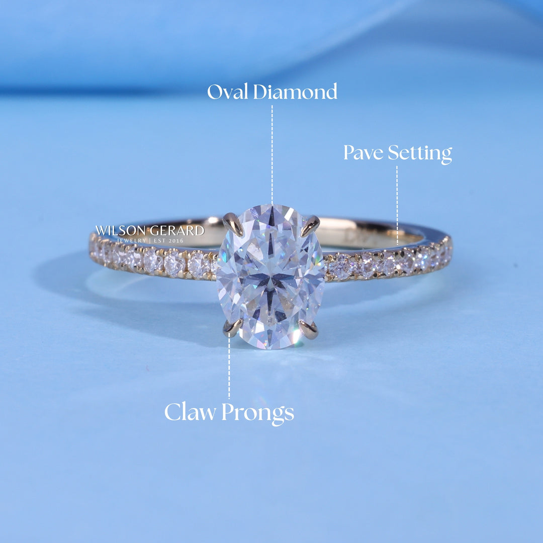 1.0CT Oval E/VS1 Lab Grown Diamond Pave Engagement Ring